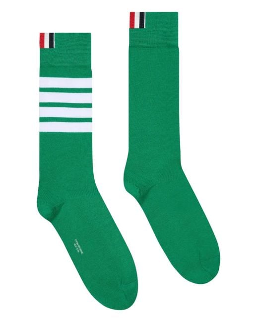 Thom Browne Green Four-Bar Socks for men