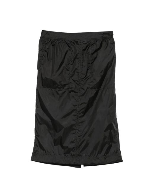 Saint Laurent Black Ruched-Detail Midi Skirt