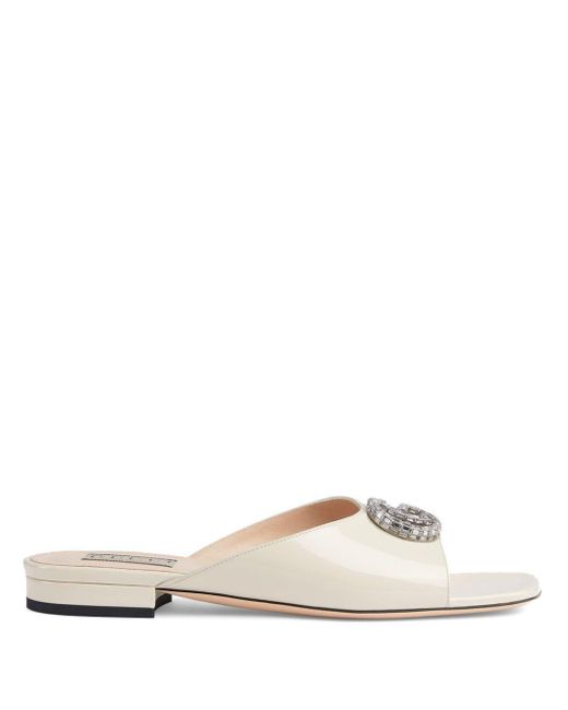 Gucci White Double G Leather Sandals