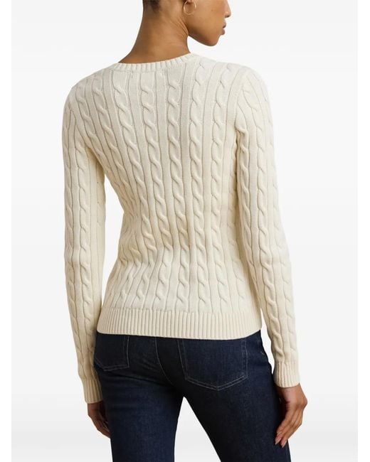 Ralph Lauren White Pull En Coton À Maille Torsadé