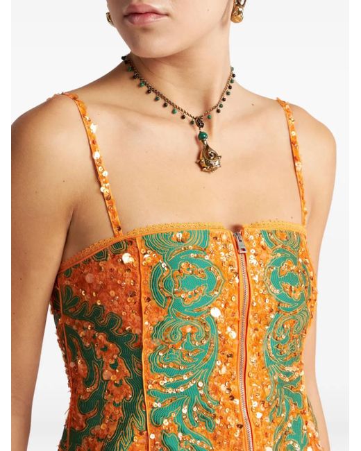 Etro Orange Sequin-Embroidered Mini Dress