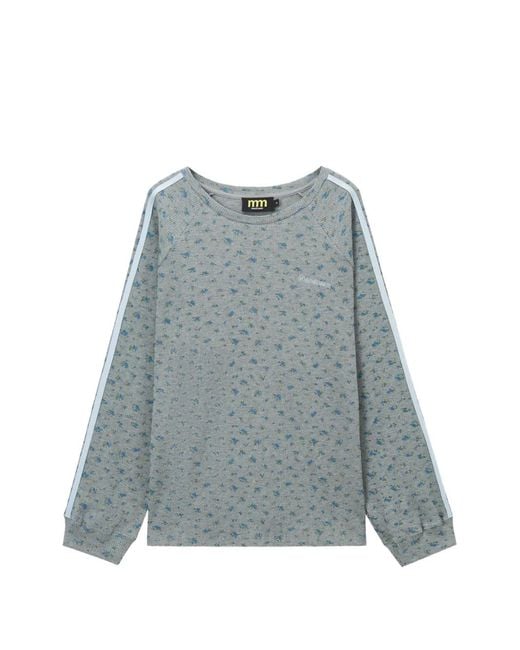 Mini Cream Blue Floral-Print Long-Sleeve T-Shirt