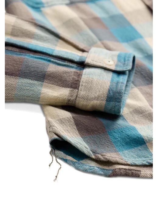 RRL Blue Buttoned Checked Shirt for men