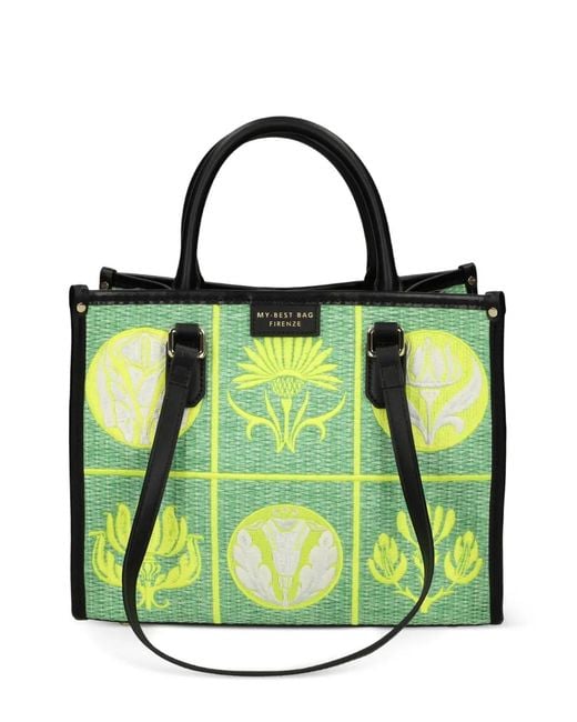 MY BEST BAG Green Embroidered Tote Bag