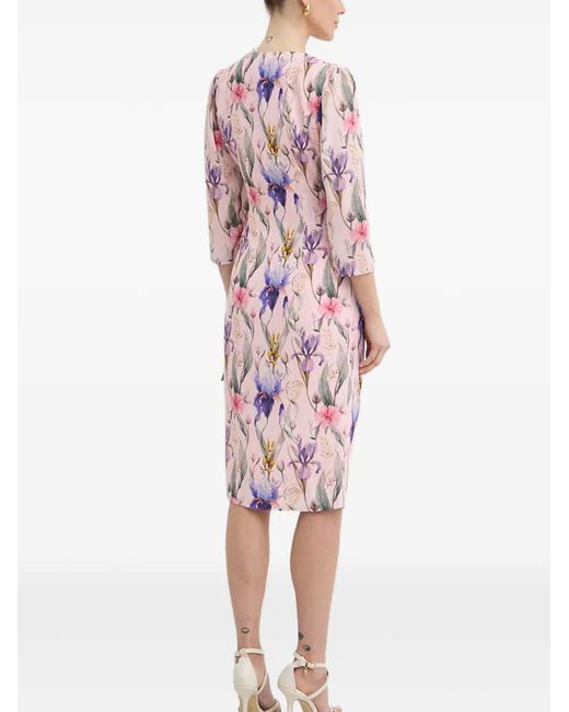 Nissa White Floral-Print Midi Wrap Dress