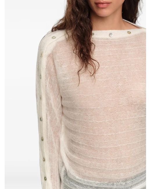 Bimba Y Lola Natural Ivory Ribbed Sweater With Batwing-Sleeves And Buttons