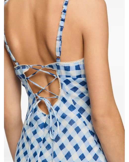 Sandro Blue Gingham Linen Maxi Dress