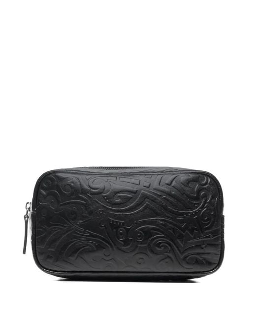John Richmond Black Embossed-Pattern Clutch Bag for men