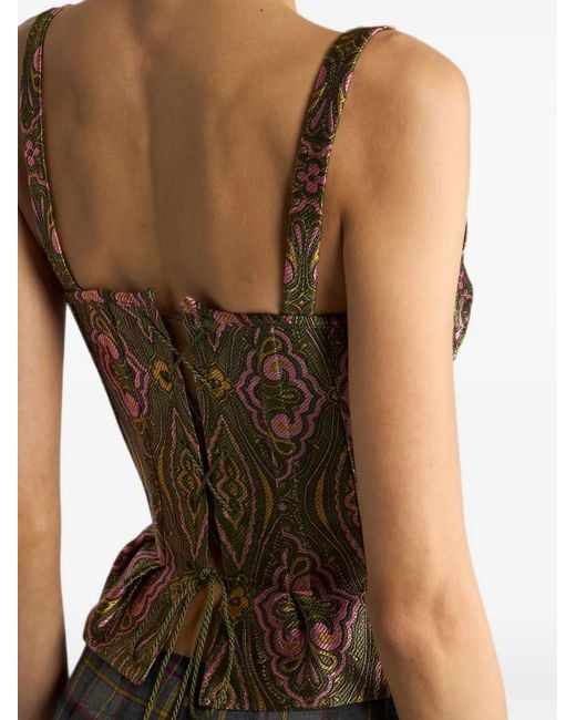 Etro Brown Jacquard Corset Top With Floral Medallion Motif