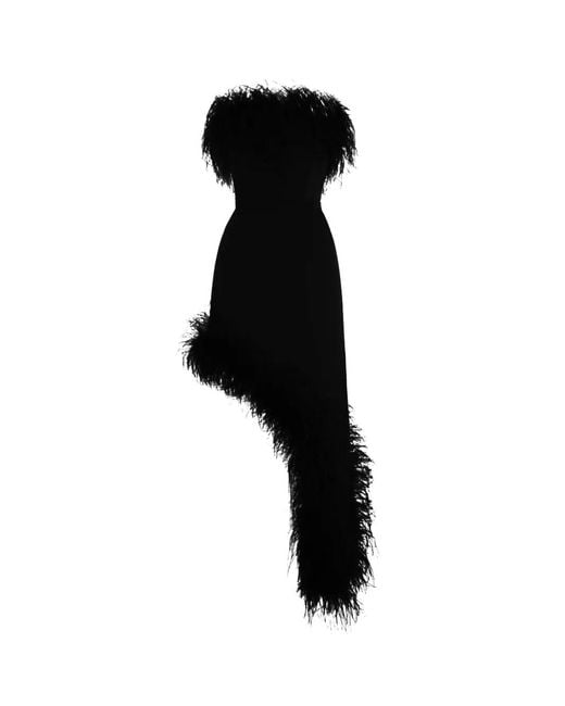 MATTERS STORE Black Valerie Feather-Trim Strapless Asymmetric Dress