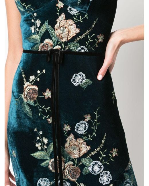 Marchesa Floral Embroidered Cocktail Dress in Blue Lyst
