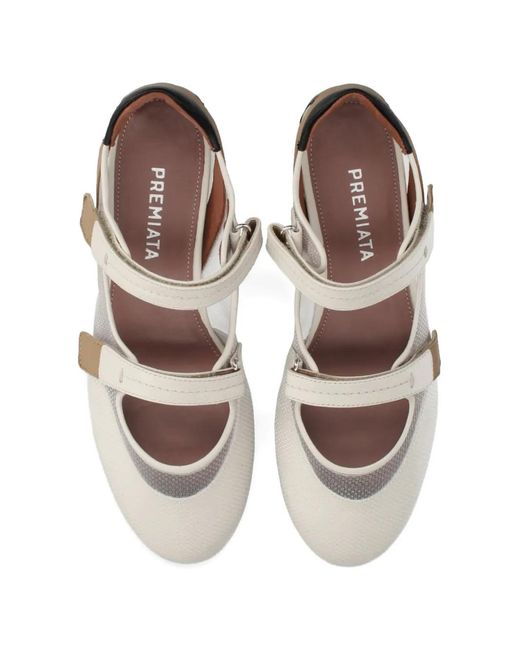 Premiata White Mary Janes Touch-Strap Ballet Flats