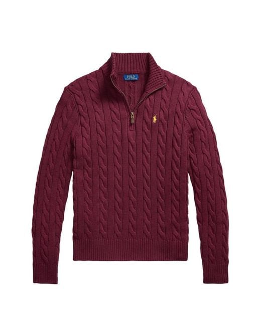 Polo Ralph Lauren Red Cable-Knit Quarter-Zip Sweater for men