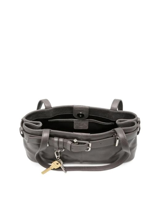 OSOI Gray Buckle-Detail Leather Tote Bag