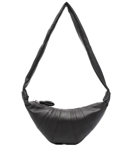 Lemaire Black Croissant Small Leather Shoulder Bag - Unisex - Grained Leather/cotton