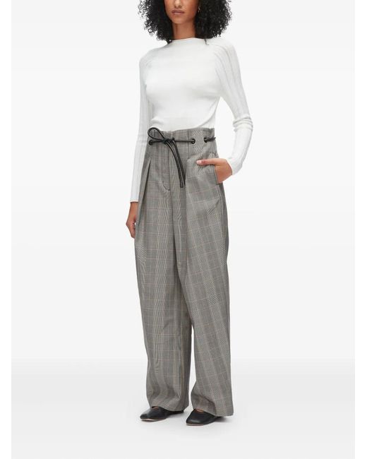 3.1 Phillip Lim Gray Plaid-Pattern Drawstring Trousers