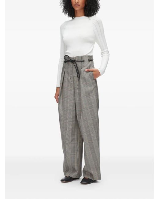 3.1 Phillip Lim Gray Plaid-Pattern Drawstring Trousers