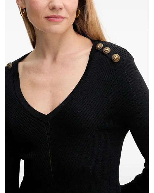 GAUDI Black Button-Embellished V-Neck Mini Dress