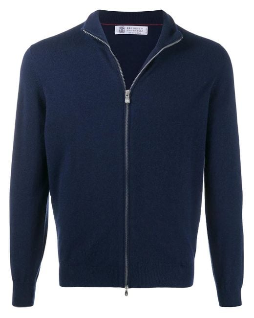 Cárdigan de punto fino con cremallera Brunello Cucinelli de hombre de color Blue