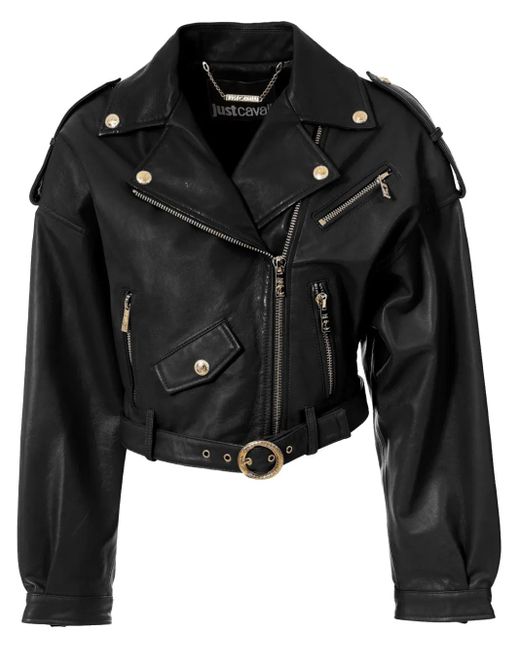 Just Cavalli Black Leather Biker Jacket