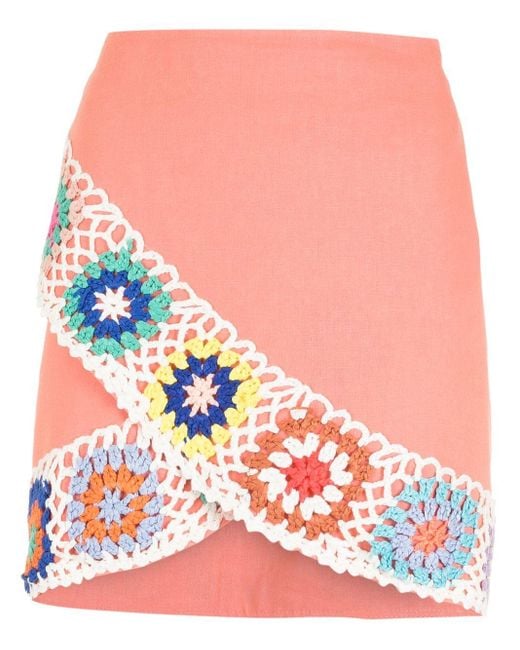 Olympiah Pink Crochet Wrap-front Mini Skirt