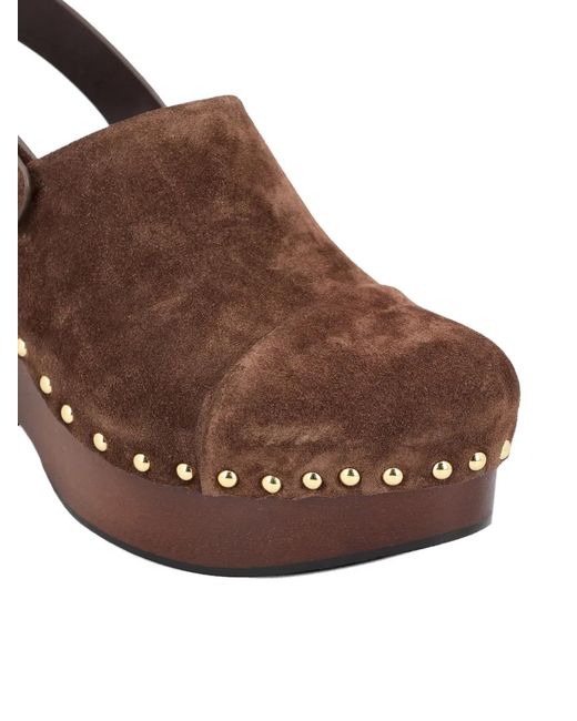 Chloé Brown Studded Slingback Heeled Pumps