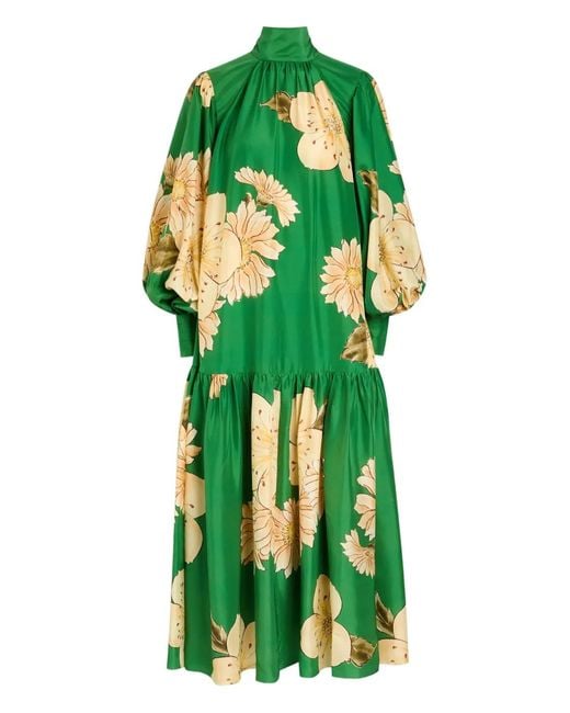 ALÉMAIS Green Floral Bishop-Sleeve Gown