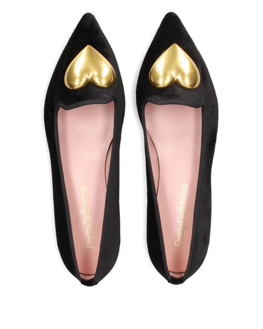 Pretty Ballerinas Black Ella Heart-Embellished Ballet Flats