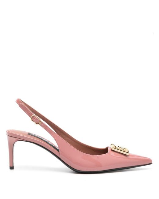 Escarpins vernis à plaque logo Dolce & Gabbana en coloris Pink