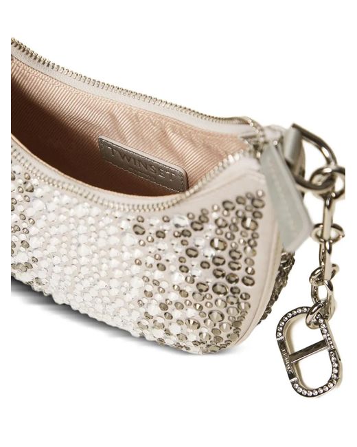 Twinset Gray Croissant Crystal-Embellished Shoulder Bag