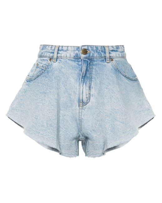 Pinko Blue Raw-cut Denim Shorts