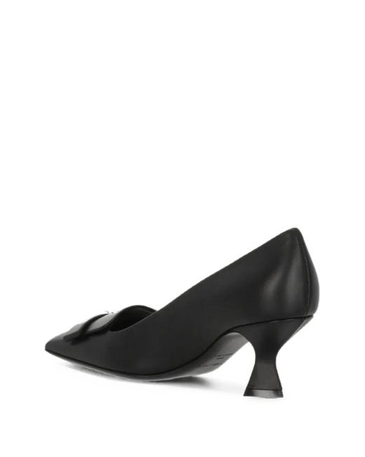 Sergio Rossi Black Plaque-Detail Squared-Toe Heeled Pumps