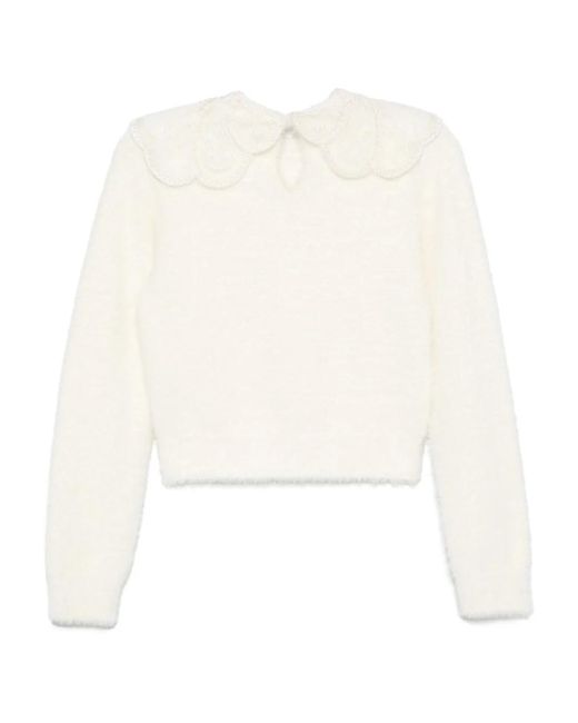 ROTATE BIRGER CHRISTENSEN White Lace-Collar Recycled Knit Sweater