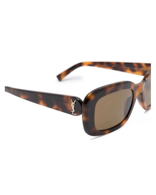 Saint Laurent Brown Tortoiseshell-Effect Rectangle-Frame Sunglasses