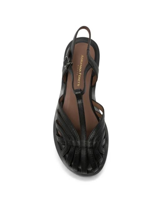 ADRIANNA FERETTI Black Cage T-Bar Sandals