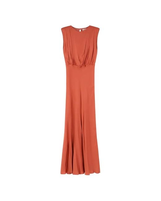 Semicouture Red Pleated Sleeveless Maxi Dress