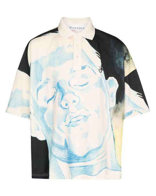 J.W. Anderson Blue Graphic Face Print Polo Shirt for men