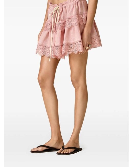 Pink Pink Lace-Trim Ruffled Mini Skirt