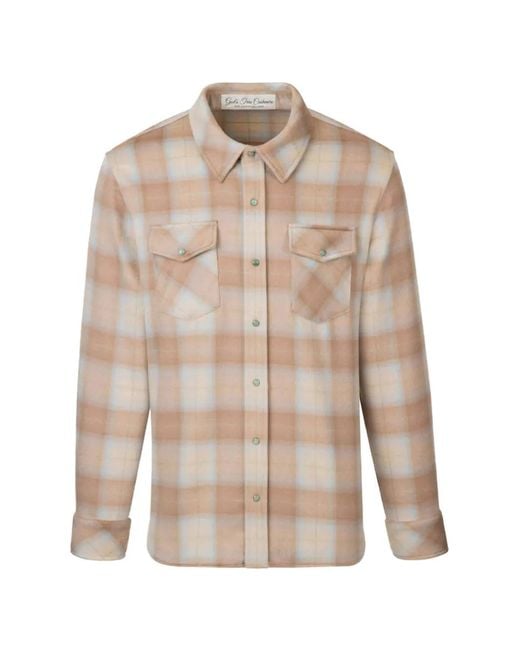 God's True Cashmere Natural Plaid-Check Cashmere Shirt
