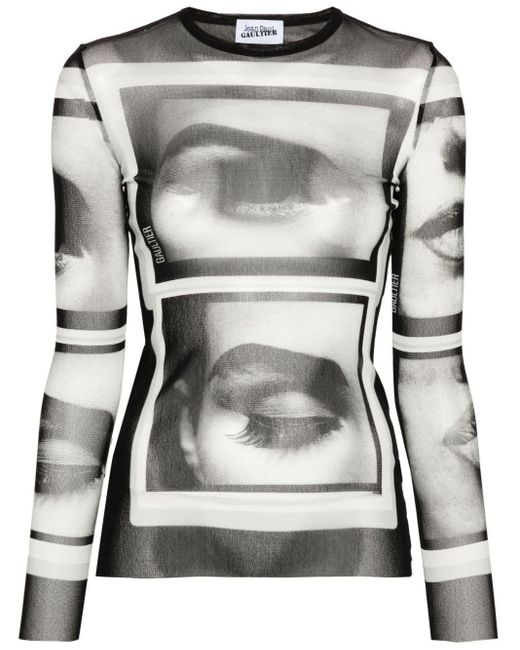 Jean Paul Gaultier Gray Photo Print Mesh Top