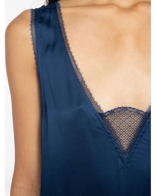 Zadig & Voltaire Blue Lace-Trimmed Slip Midi Dress