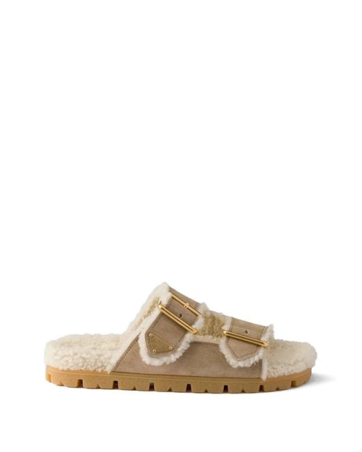 Prada Multicolor Shearling Slides