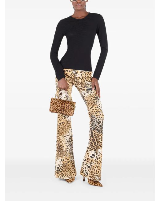 Roberto Cavalli Metallic Leopard-Print Flared Jeans