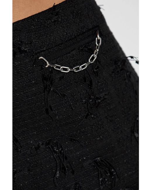 Ganni Black Fringed Tweed Mini Skirt