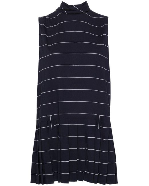 Miu Miu Blue Striped Crepe-texture Dress