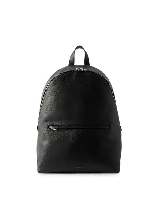 Tom Ford Black Logo-Print Grained-Leather Backpack for men