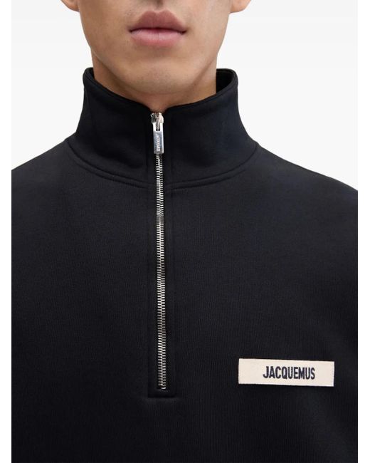 Jacquemus Black Half-Zip Logo-Patch Sweatshirt for men