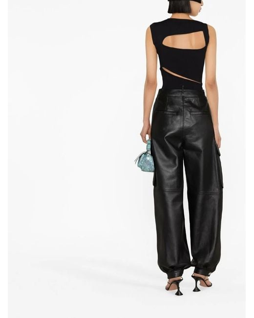 DSquared² Black Leather Cargo Trousers