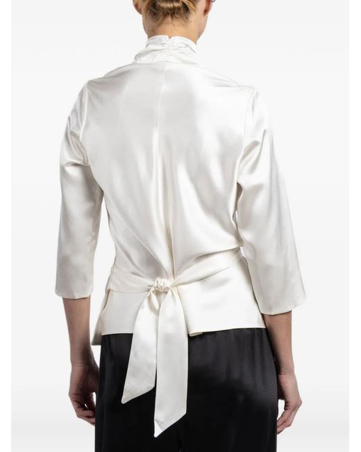 Peter Cohen White Three-Quarter Wrap Blouse