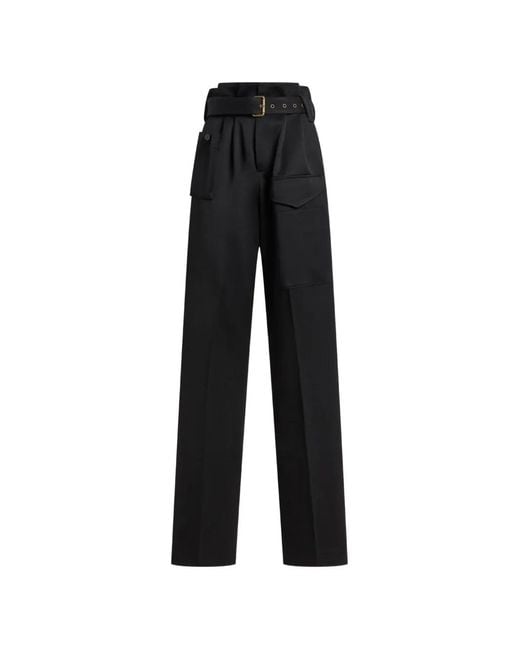 Etro Black Straight-Leg Wool Trousers With Pockets And Belt